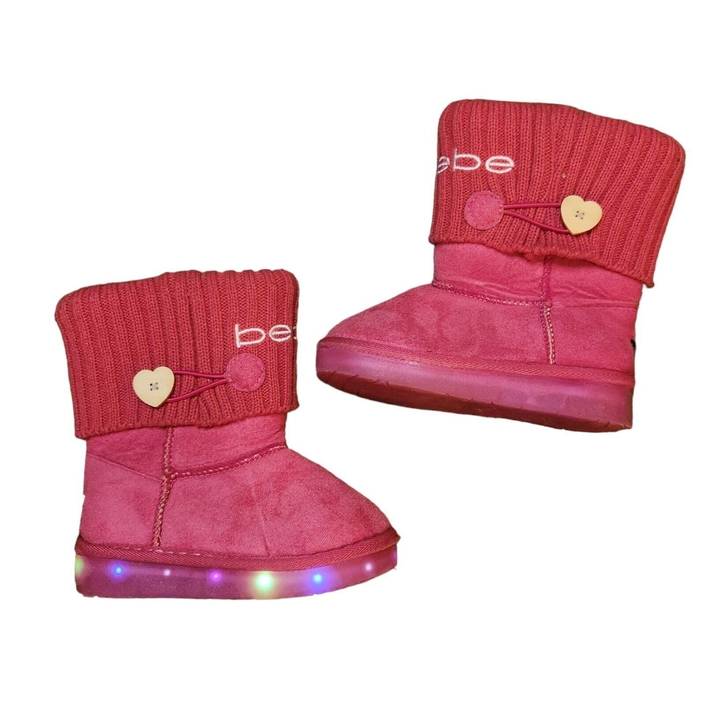 Bebe Girls' Size 10 Hot Pink Fold Over Microsuede Light Up Boots