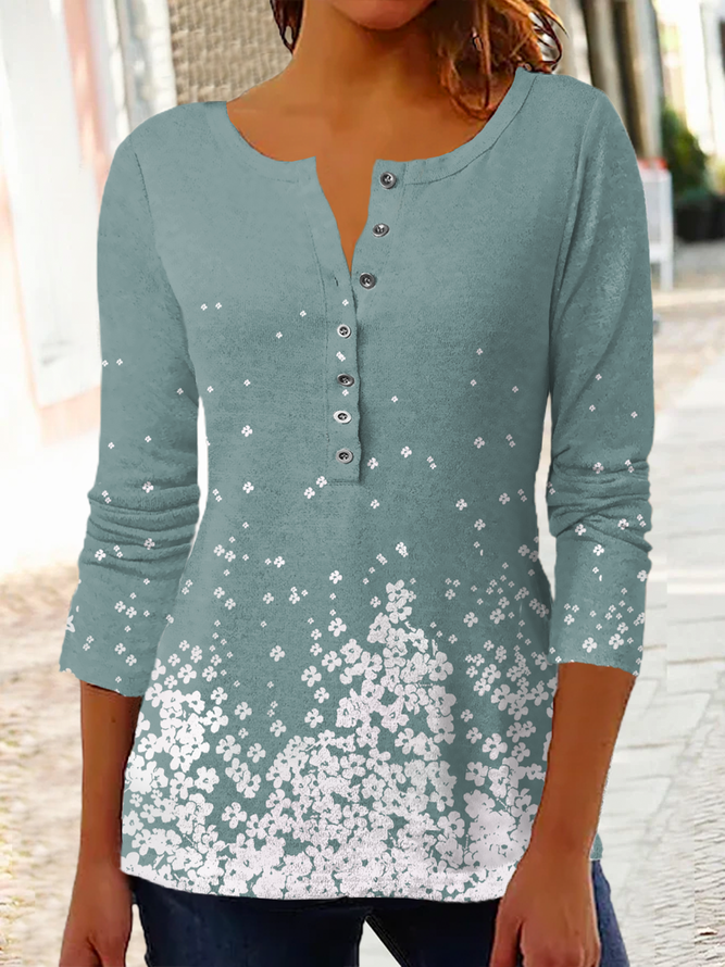 Noracora Size XXL (16) Light Blue w/White Flowers Long Sleeve Tunic Top, new/NWT