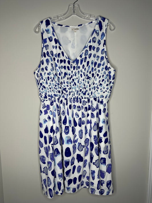 Gap Size L Petite White w/Blue Sleeveless V-Neck Sundress