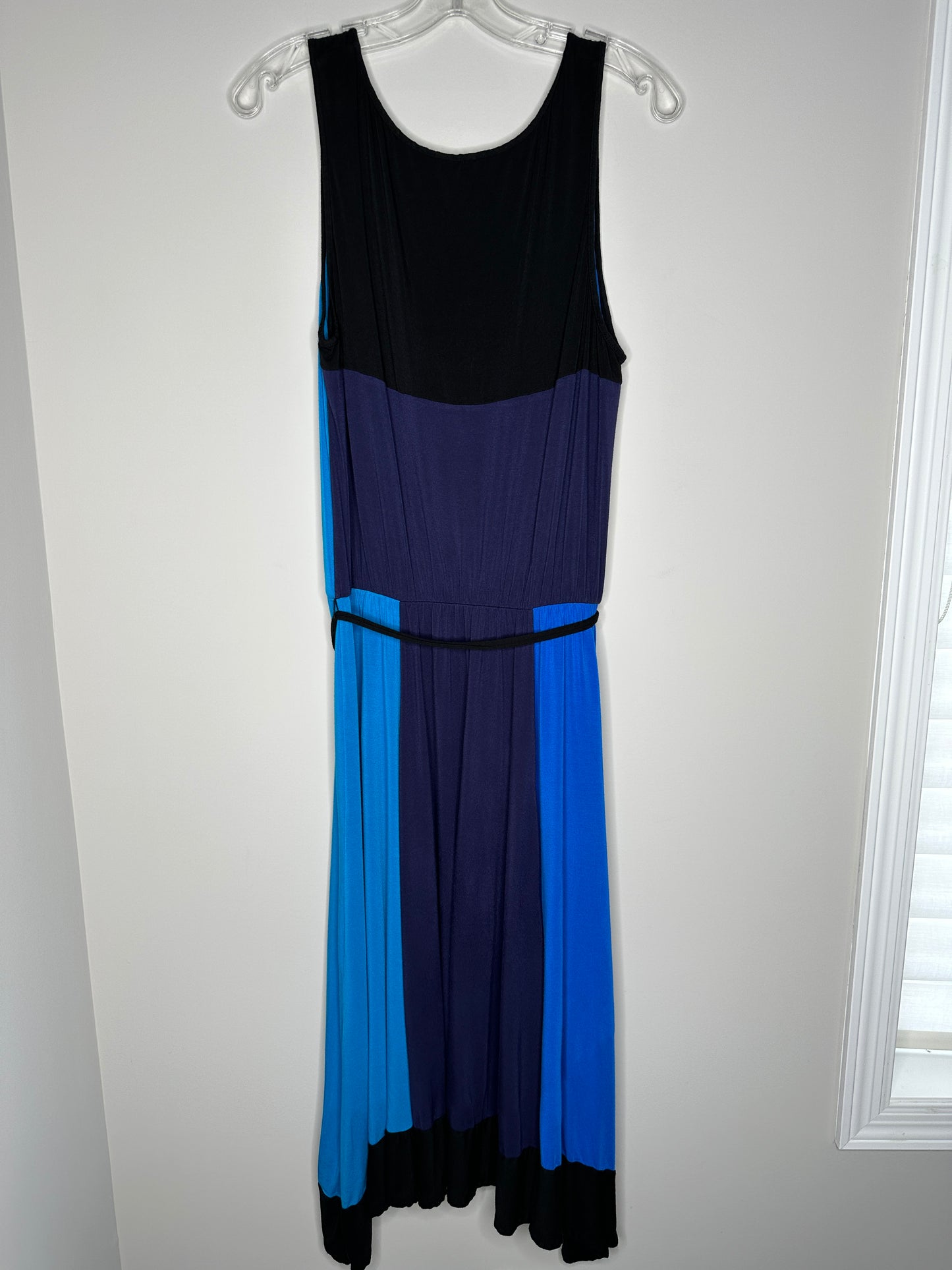 Ann Taylor Size 14P Blue Color Block Sleeveless Tank Dress w/Shark Bite Hem