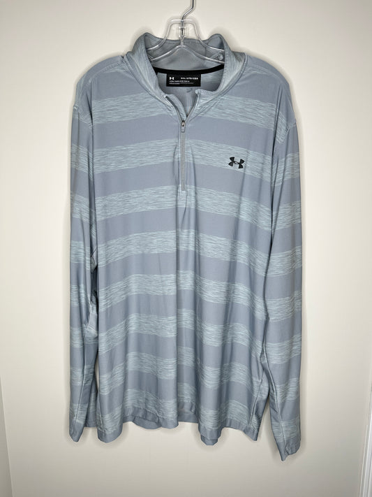 Under Armour Men's Size 2XL Gray & Gray Heather Striped Loose Long Sleeved 1/4 Zip, EUC