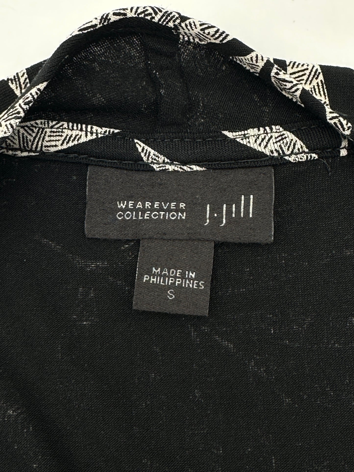 J.Jill Size S Black w/Cream Botanical Print 3/4 Sleeve Wearever Collection Open Jacket, EUC