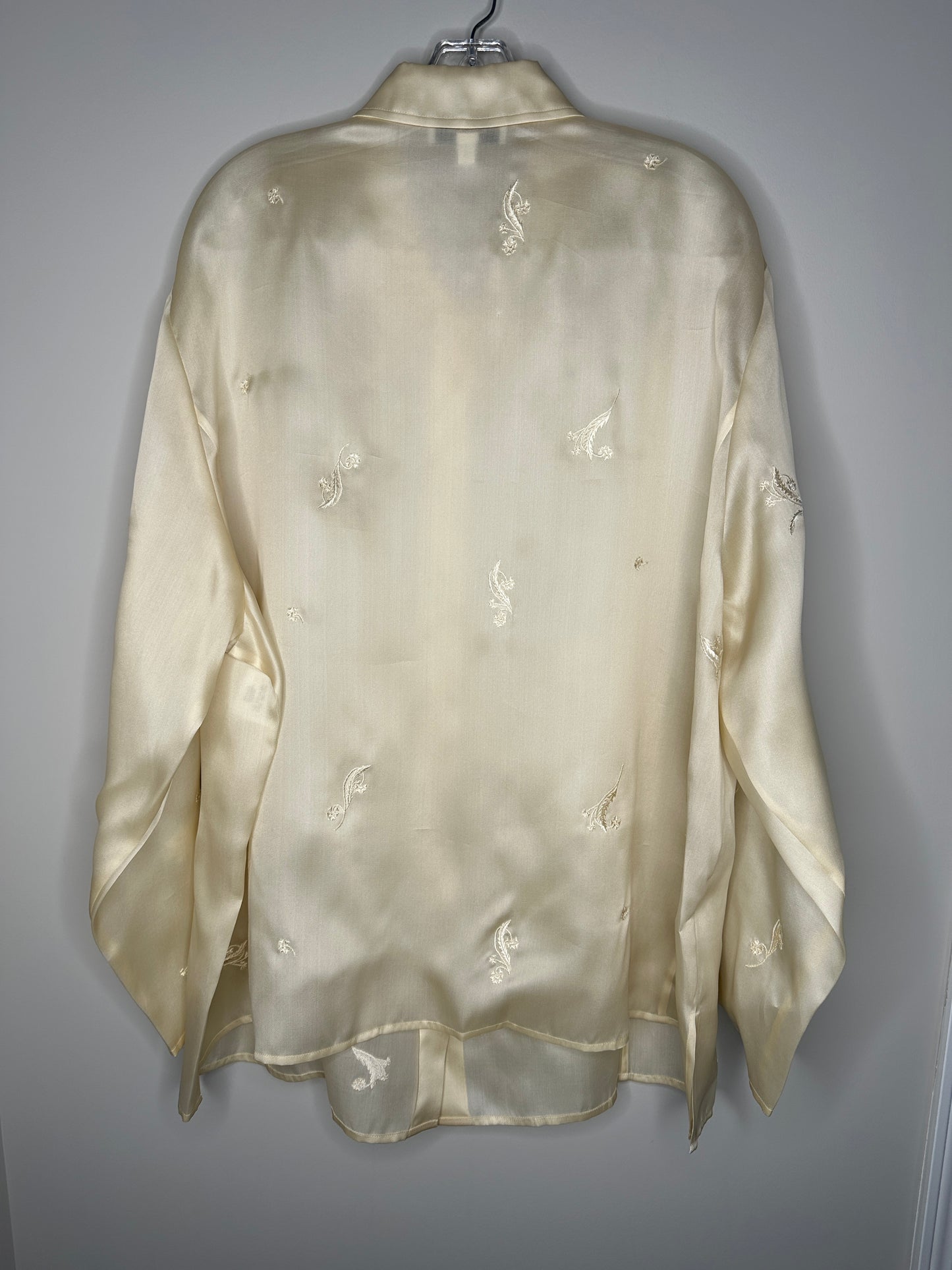 Emanuel Ungaro Woman Size 24/58 Tan Semi-Sheer Silk Button-Up Top Blouse