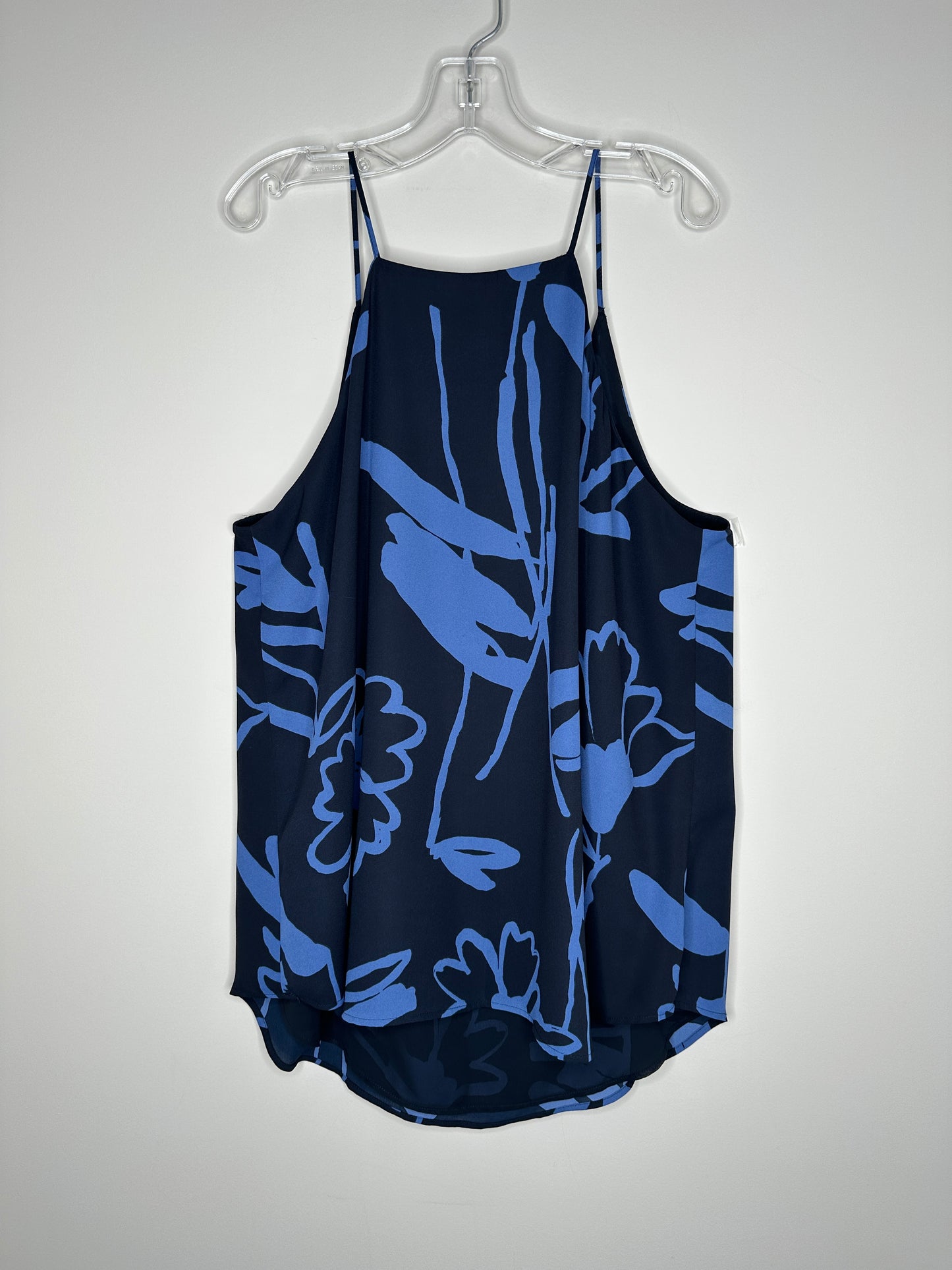 Ann Taylor LOFT Size LP Navy w/Blue Floral Pattern Spaghetti Strap Top