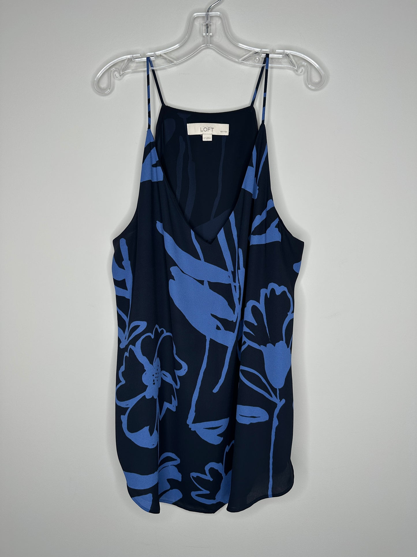 Ann Taylor LOFT Size LP Navy w/Blue Floral Pattern Spaghetti Strap Top