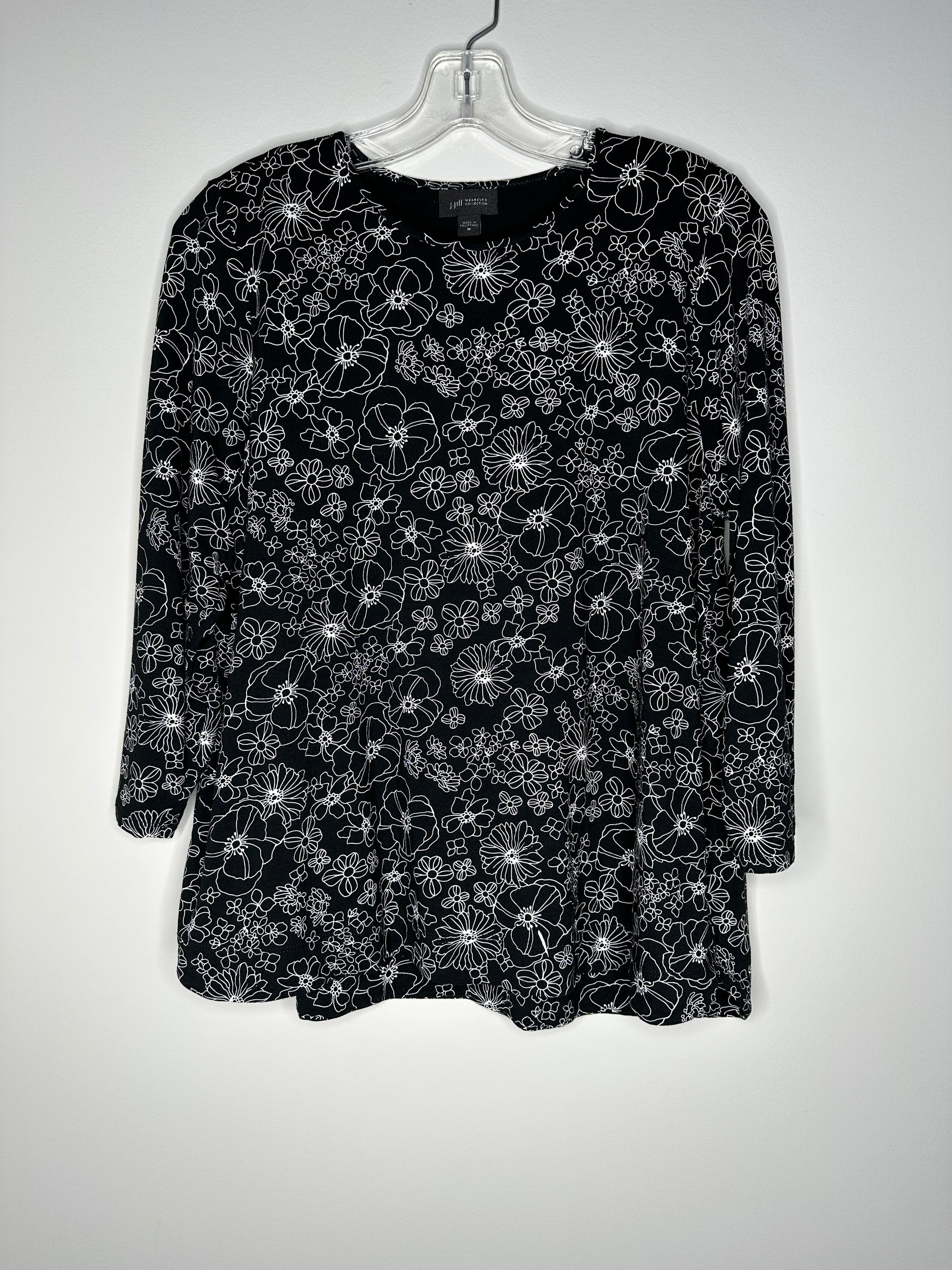 J Jill Wearever Top Womens Large Black Lace Lined Round Neck