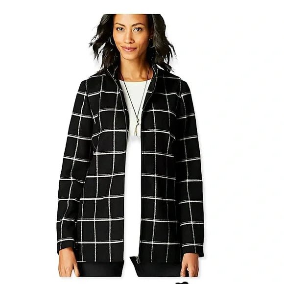J.Jill Size XL Petite XLP Black with Cream Windowpane Jacket Coat, new/NWT