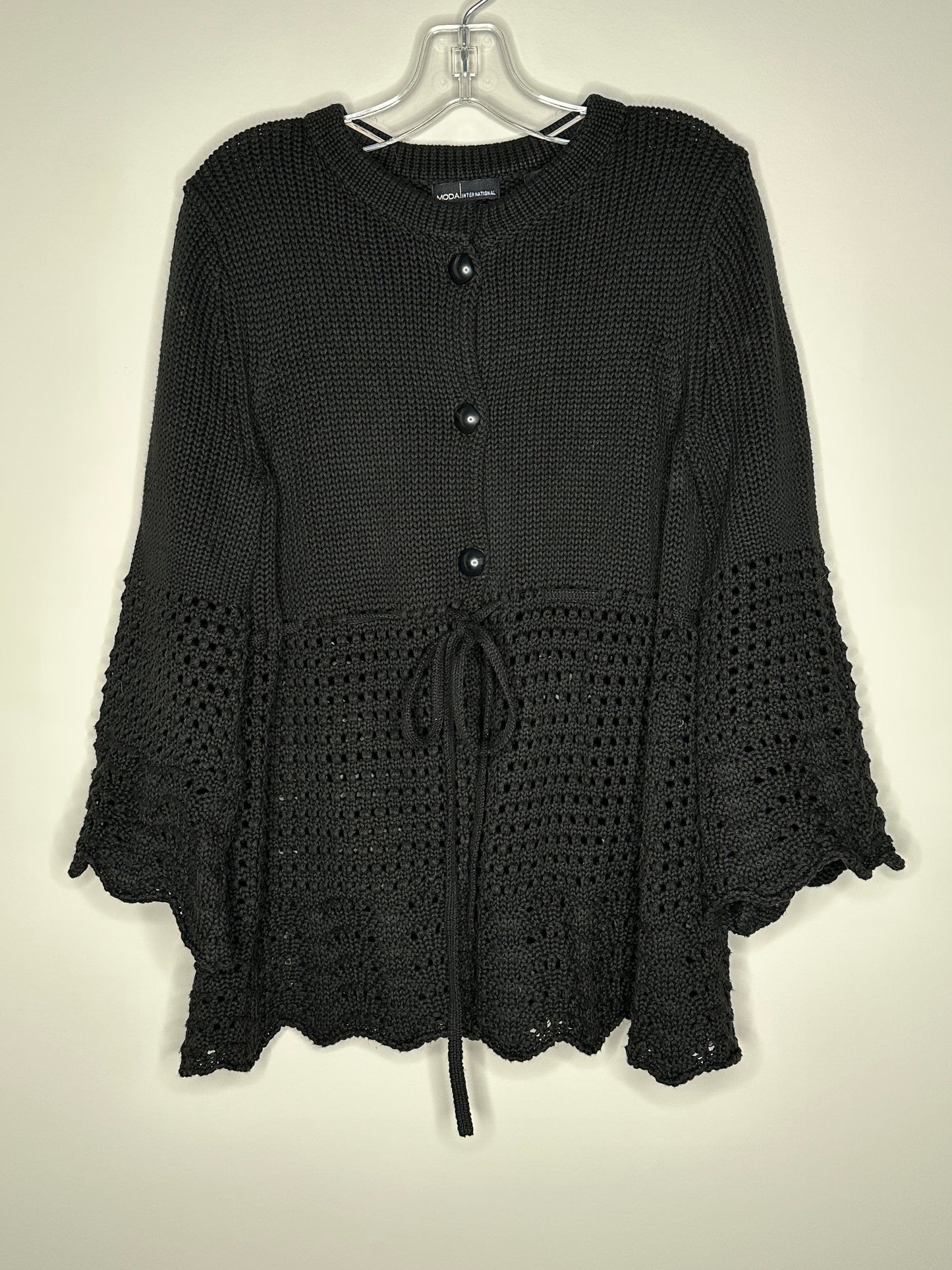 Moda International Size S Black 3/4 Sleeve Cardigan Sweater