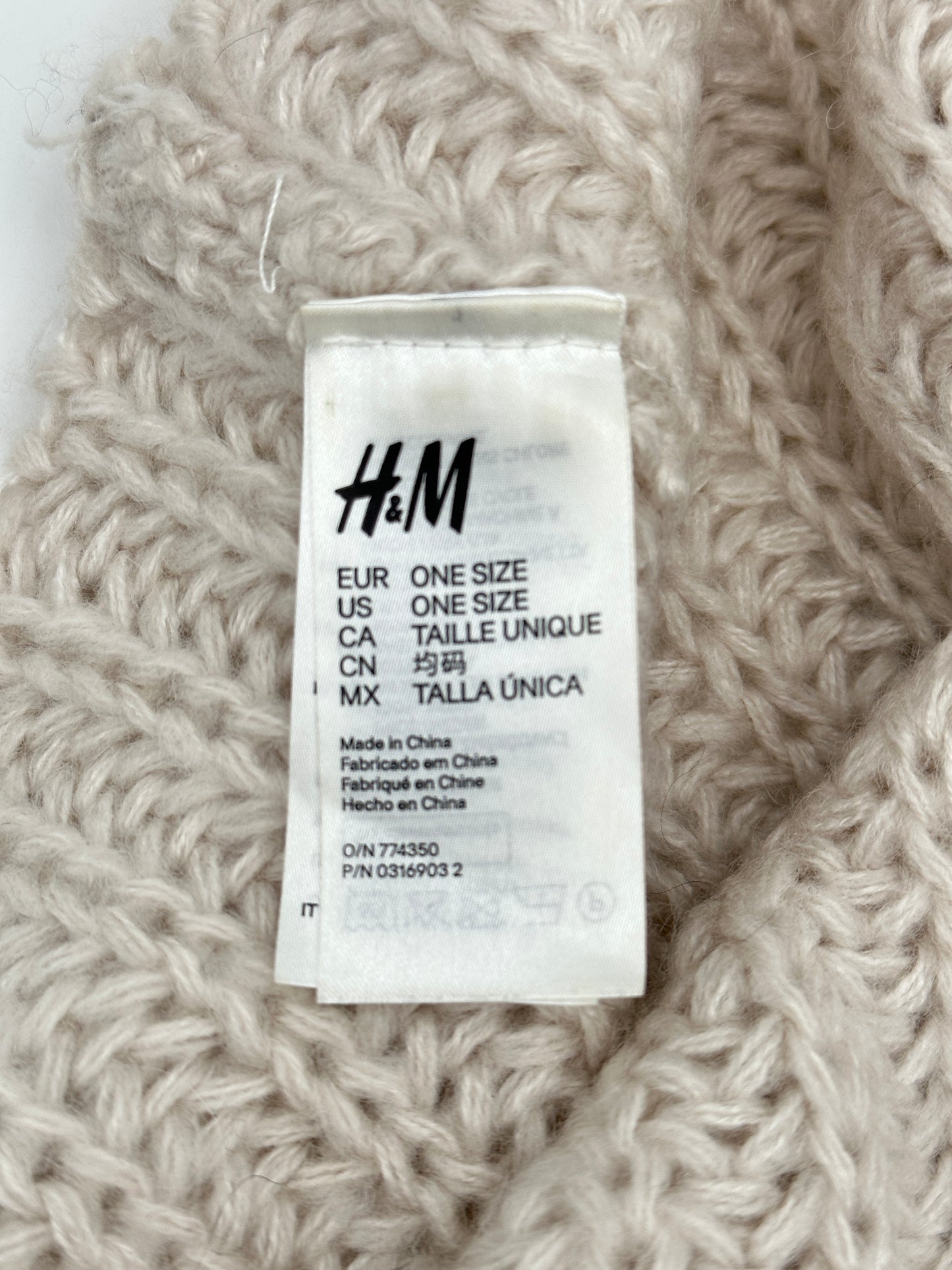 H&M One Size Beige Funnel Neck Scarf Tube Scarf