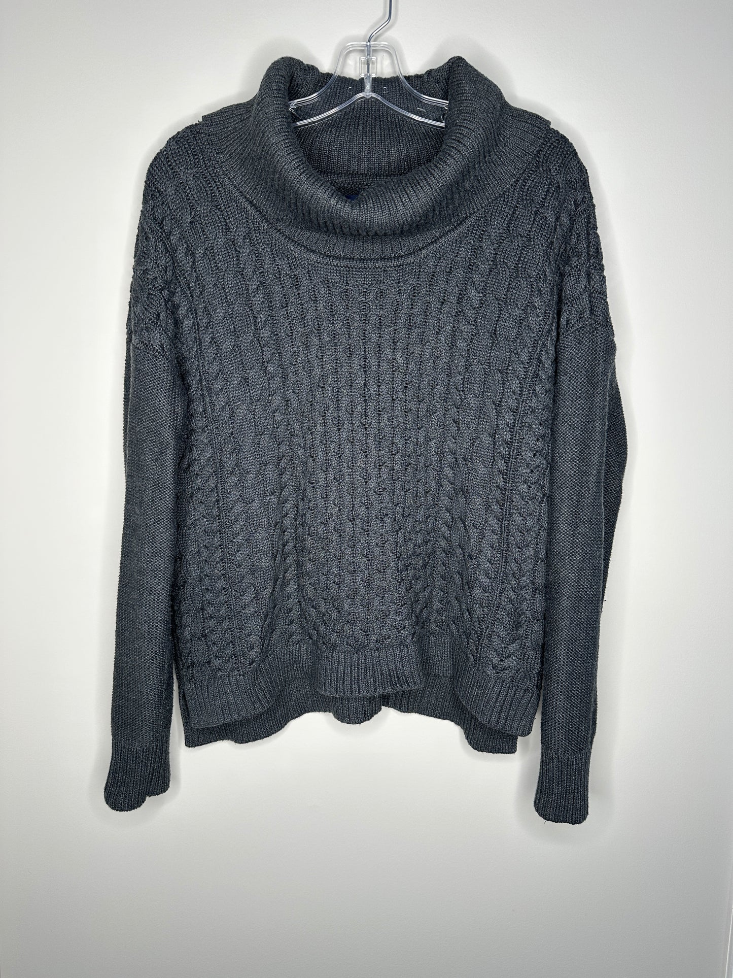 American Eagle Size L Gray Cable Knit Cowl-Neck Sweater