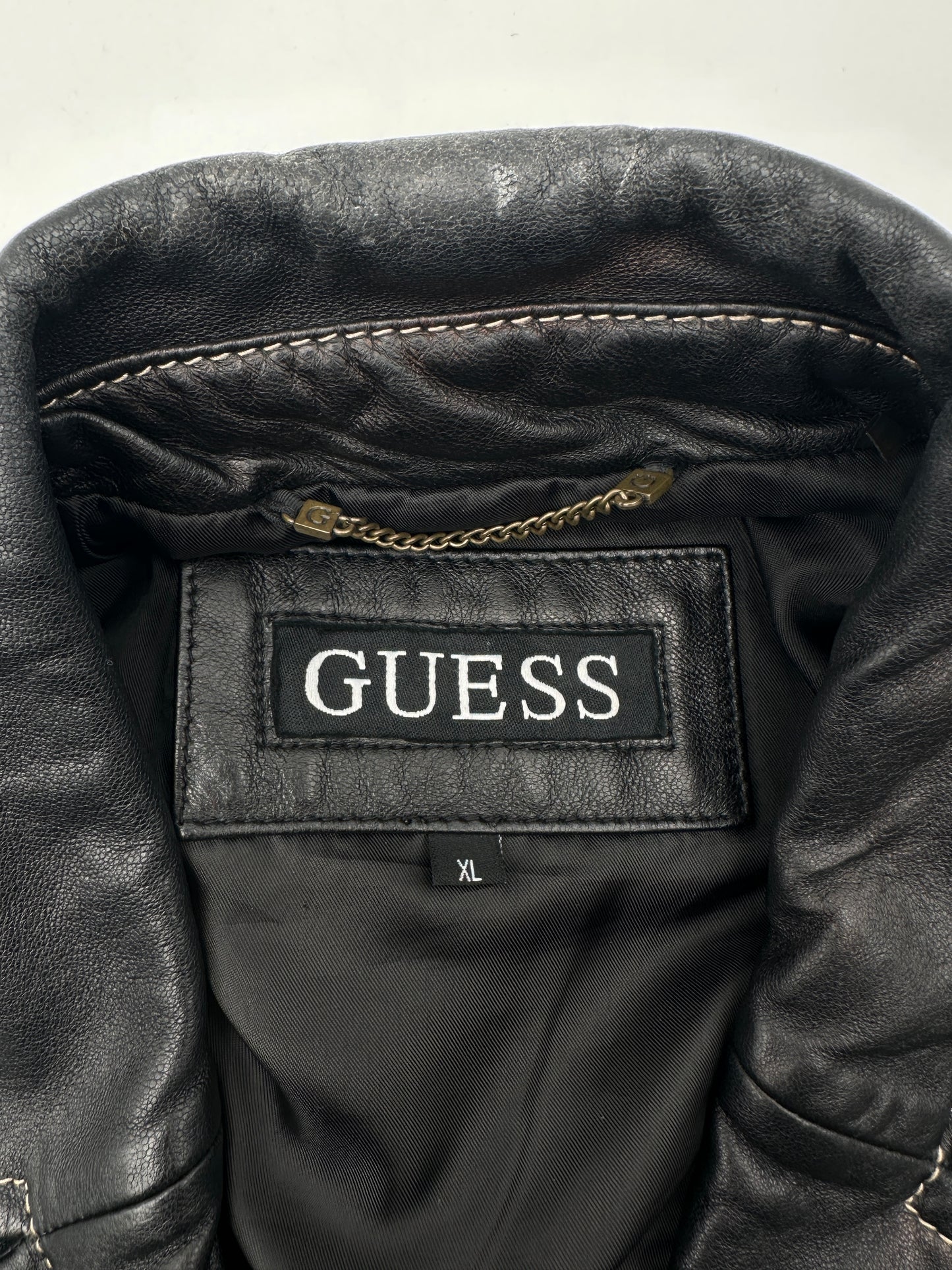 Guess Size XL Black 3-Button Leather Car Coat Car Jacket