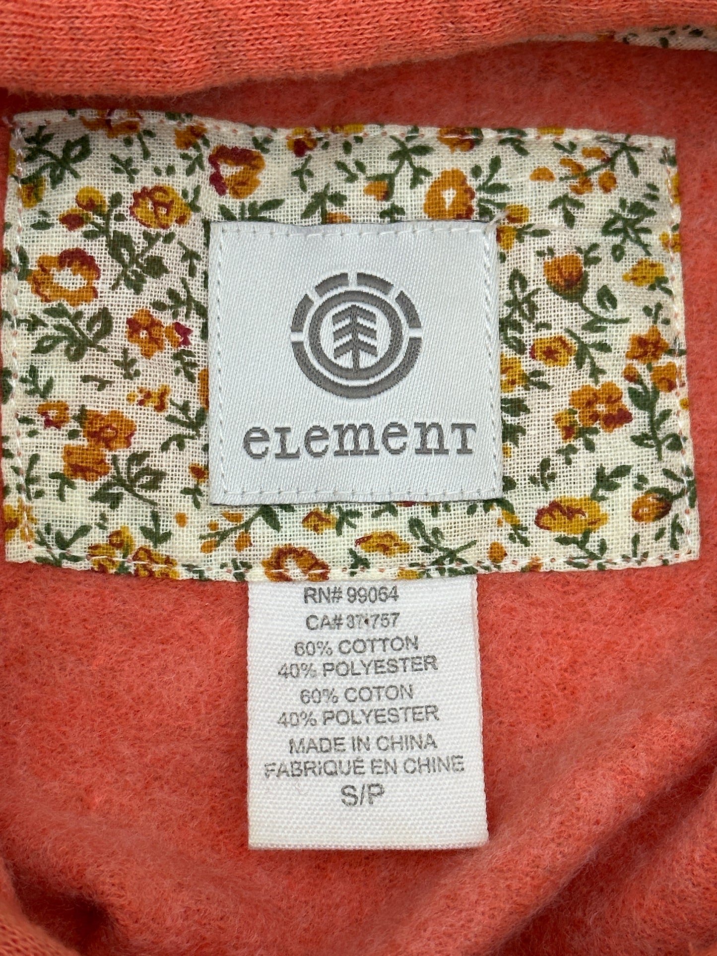 Element Size S Orange Pullover Fleece Hoodie