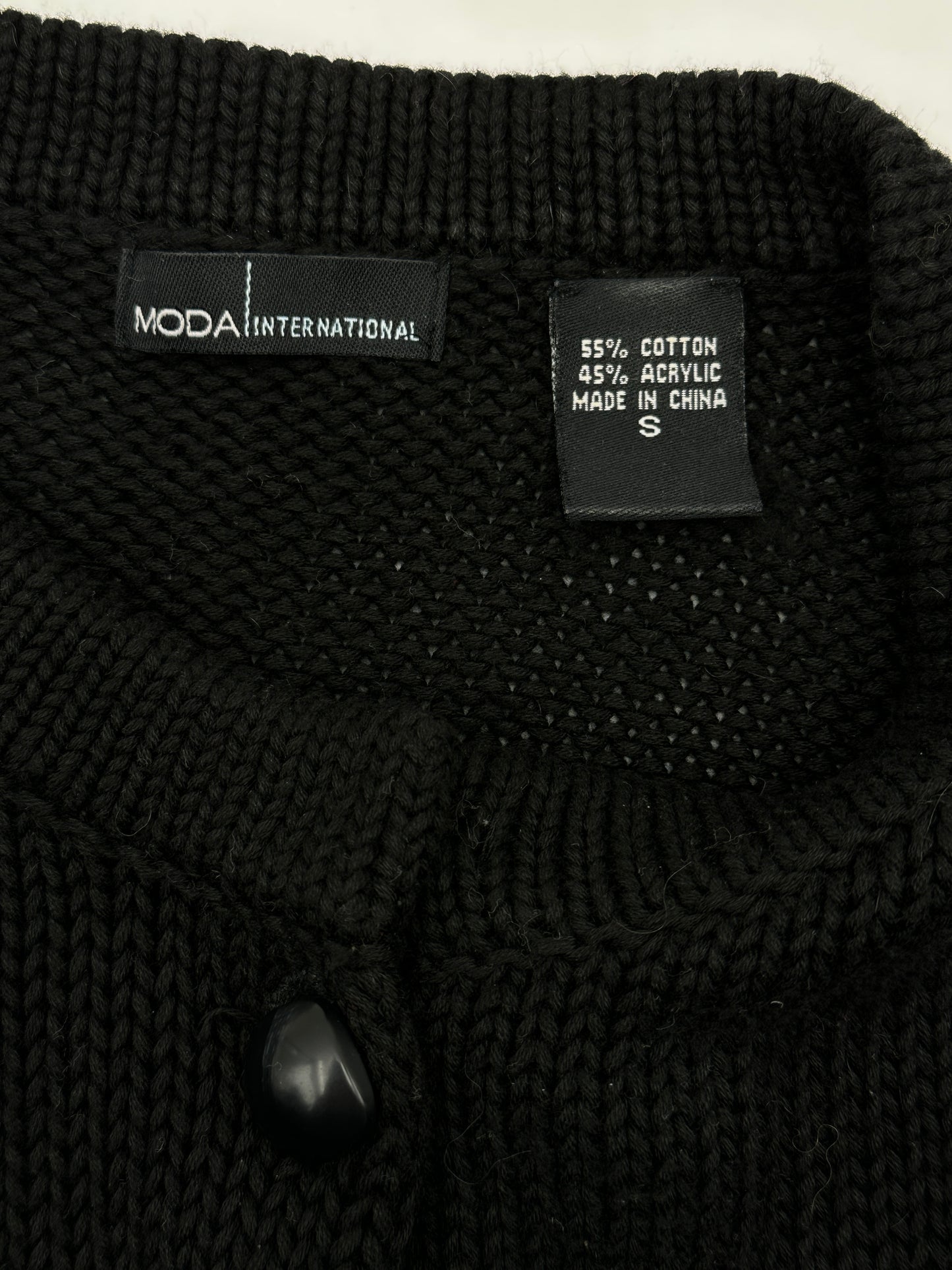 Moda International Size S Black 3/4 Sleeve Cardigan Sweater