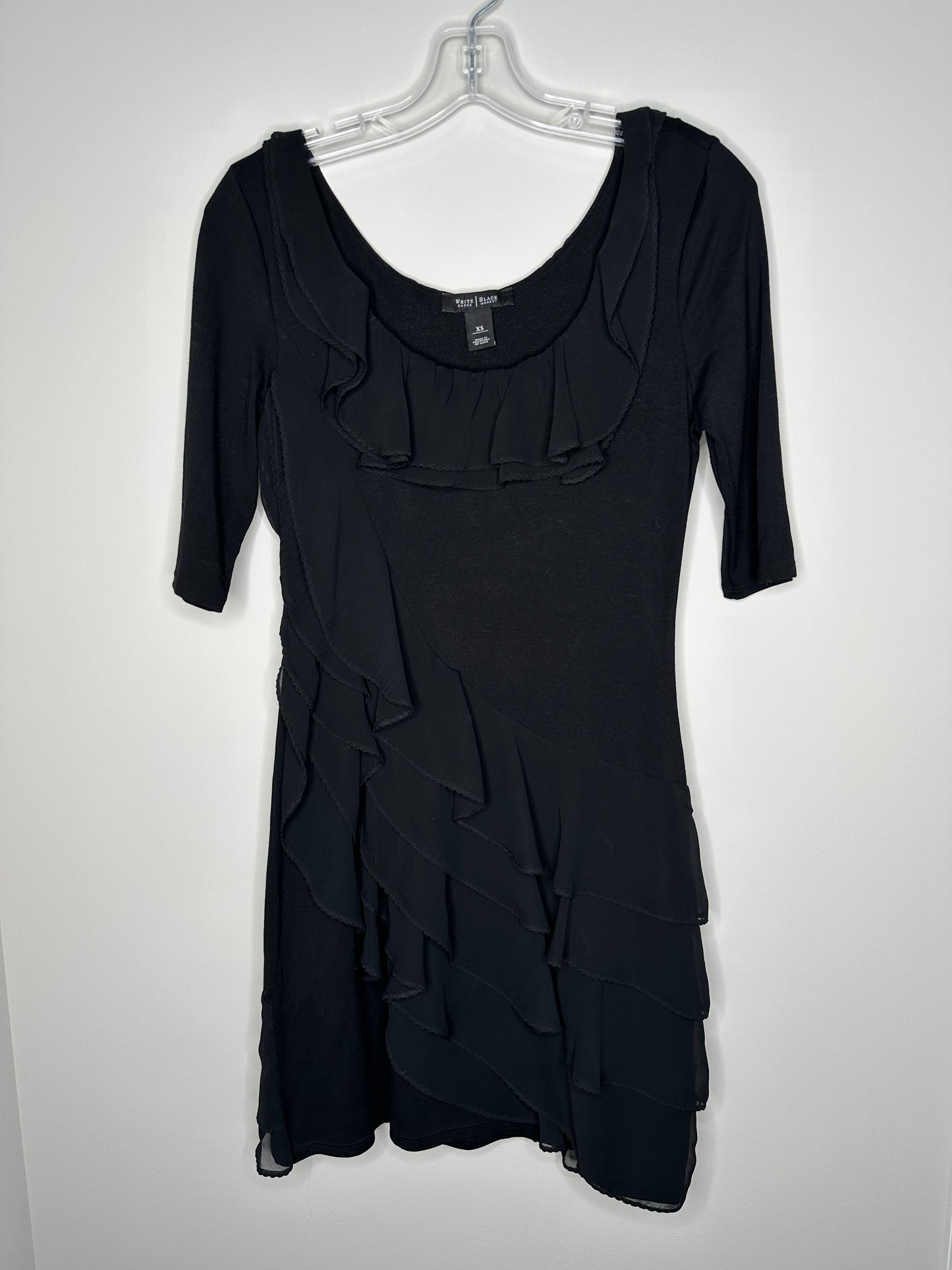 White House Black Market Size XS Black Short Sleeve Ruffle Dress