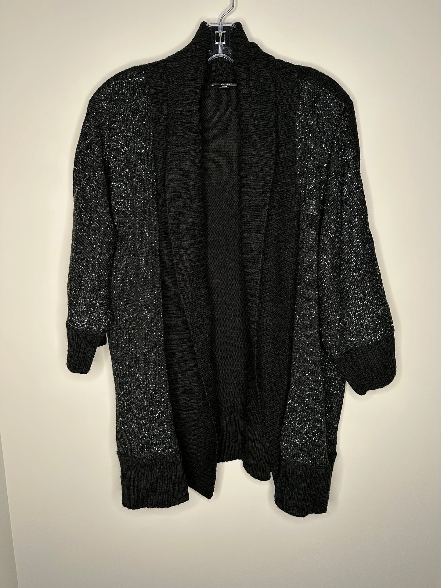 AGB Size XL Black w/Silver Half Sleeve Open Cardigan Sweater