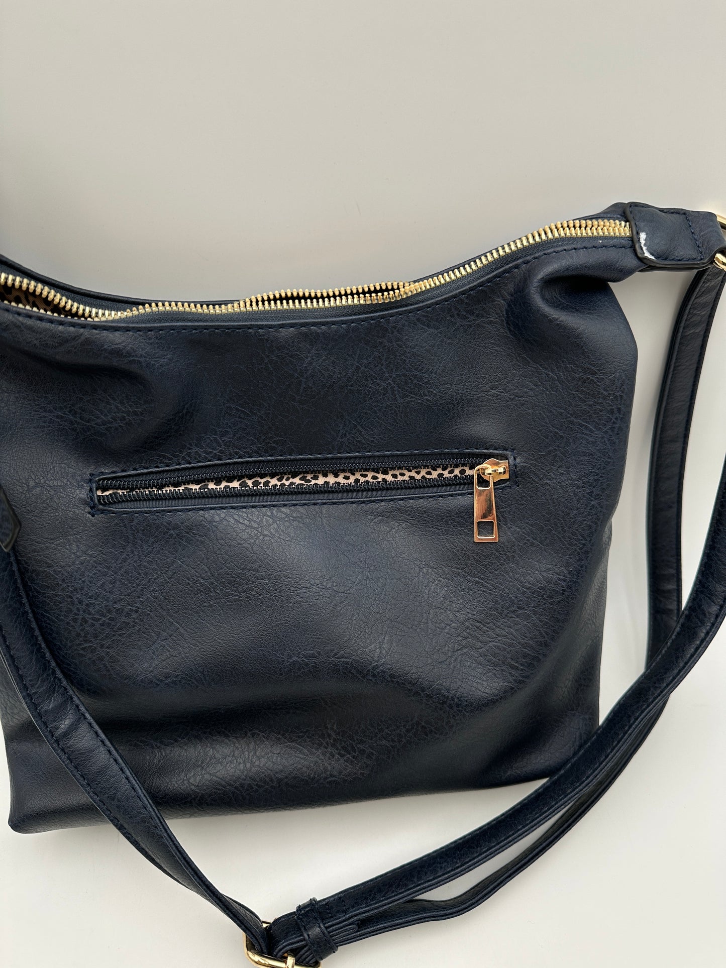 Navy Blue Vegan Leather Crossbody Bag