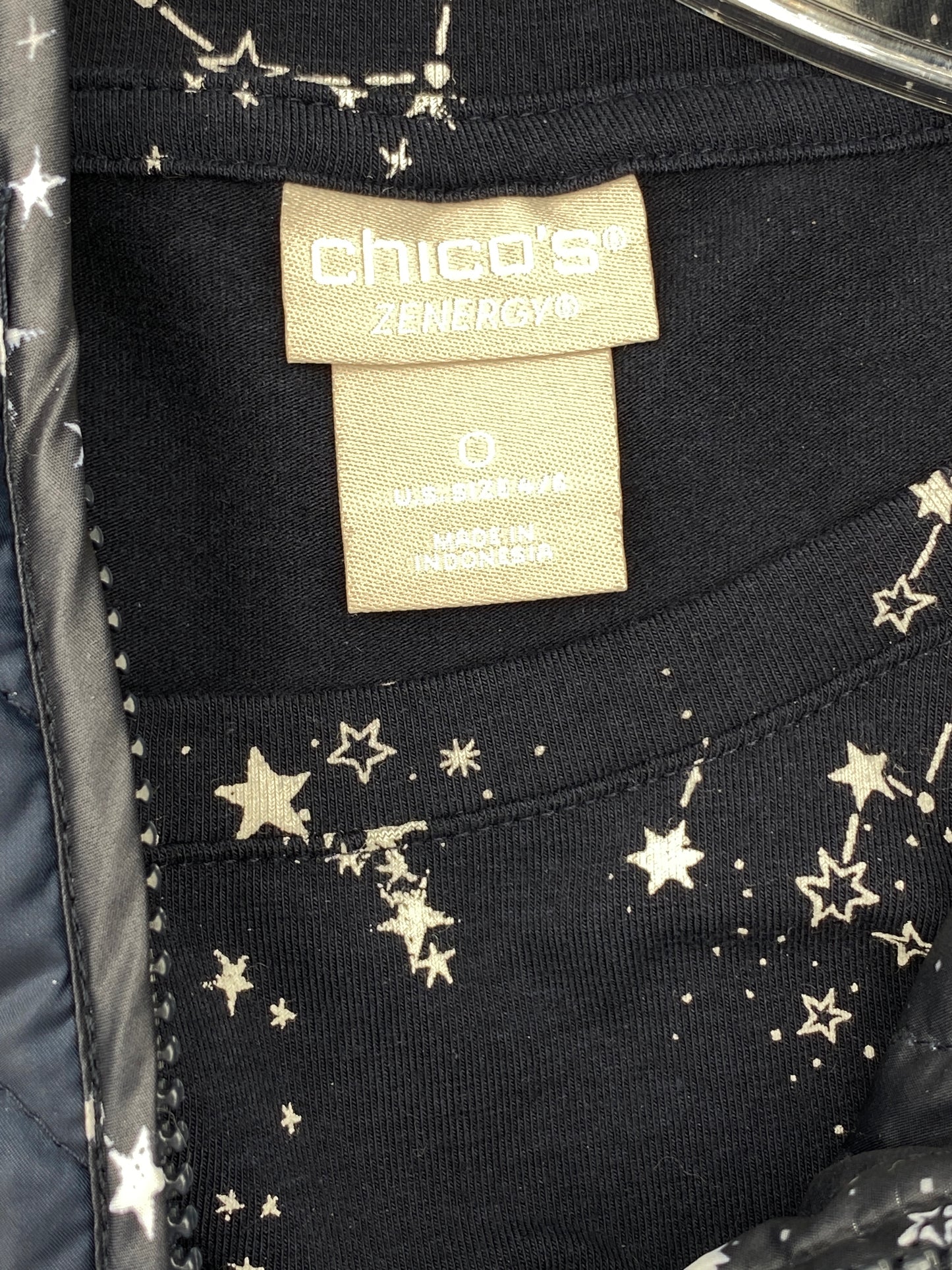 Chico’s Zenergy Size 0 (XS 4/6) Navy Blue Long Sleeve Top w/Reversible Zip Up Vest