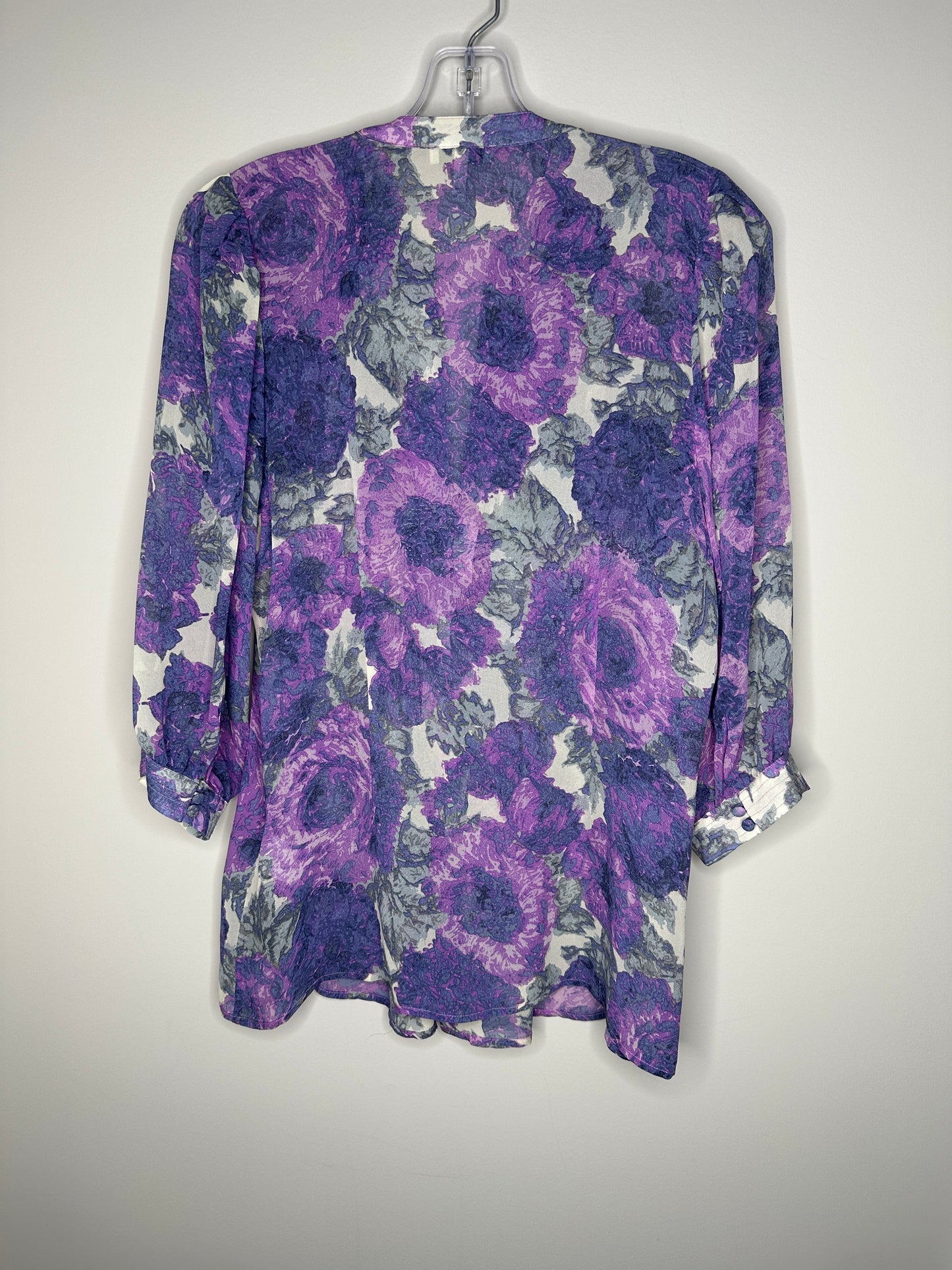 Joie Size XS Purple & Gray Floral 3/4 Sleeve Silk Blouse, EUC (runs large - please see meas.)